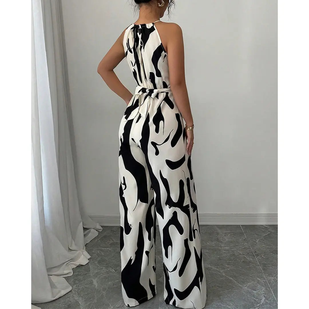 Zebra Print Cami Tie-Back Wide-Leg Jumpsuit