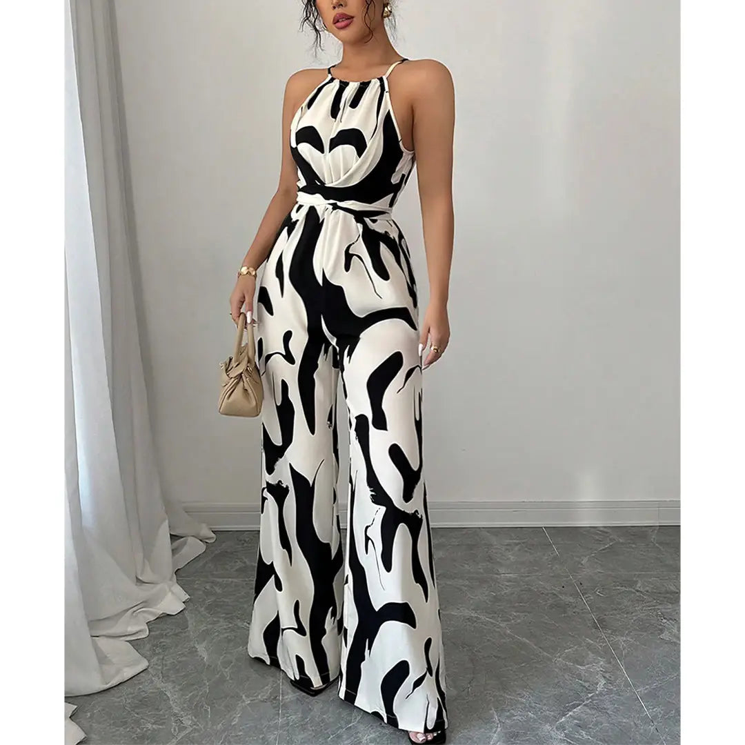 Zebra Print Cami Tie-Back Wide-Leg Jumpsuit