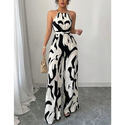 Zebra Print Cami Tie-Back Wide-Leg Jumpsuit