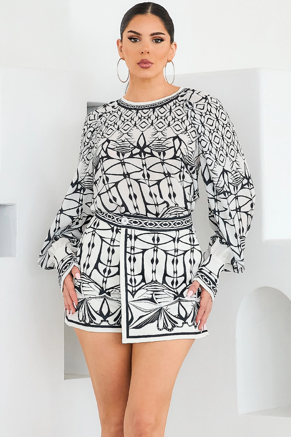 Printed Corset Top & Skort Pants Set