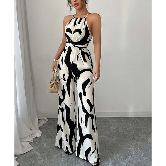 Zebra Print Cami Tie-Back Wide-Leg Jumpsuit