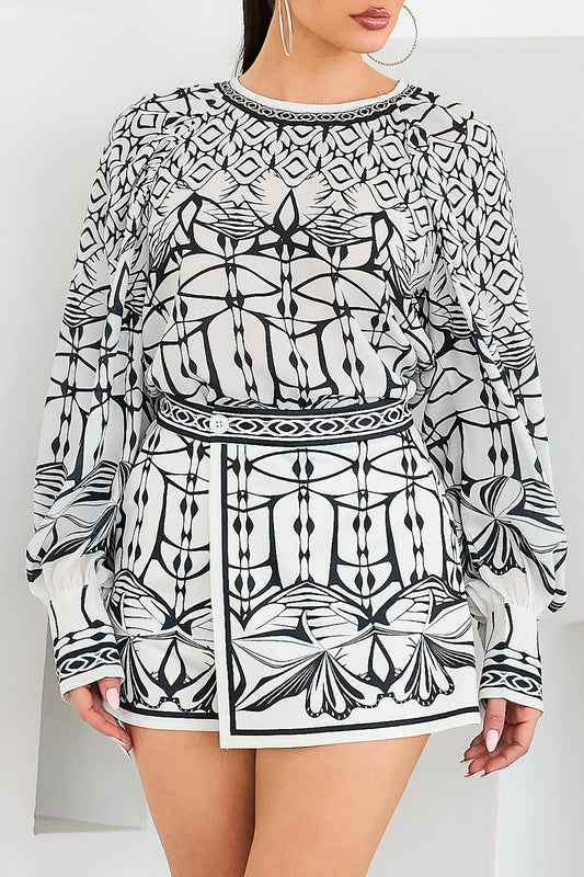 Printed Corset Top & Skort Pants Set