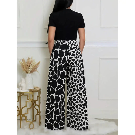 Crew Neck Short Sleeve Top High Waist Long Pants Set